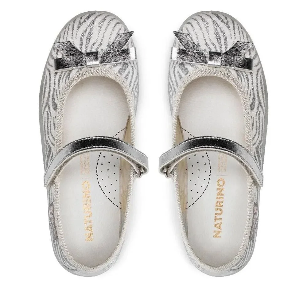 NATURINO CLARIES Zebra-print fabric ballet flats, White